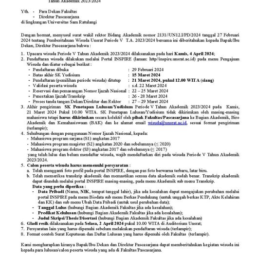 Pemberitahuan Mengenai Perpanjaganan Pendaftaran Wisuda APRIL 2024!